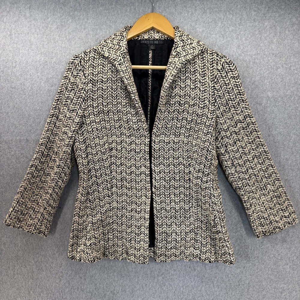 Lafayette 148 New York Womens Size 4 Blazer Jacket 3/4 Sleeves Woven Black Gold